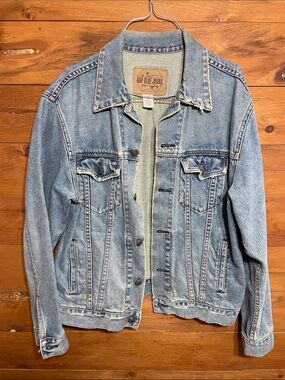 Original from the 1990’s. Distressed GAP Light Wash Blue Denim Jacket